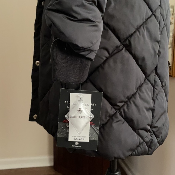 Rainforest Diamond Quilted Water Resistant Attached Hood Bib Vest Black Coat - Picture 8 of 14